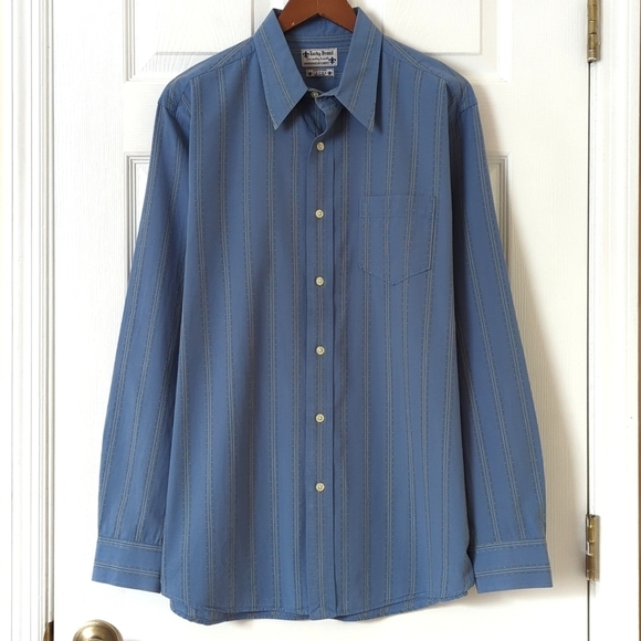 Lucky Brand Retro Woven Striped Point Collar Long Sleeve Button Down Shirt Blue - Picture 1 of 11